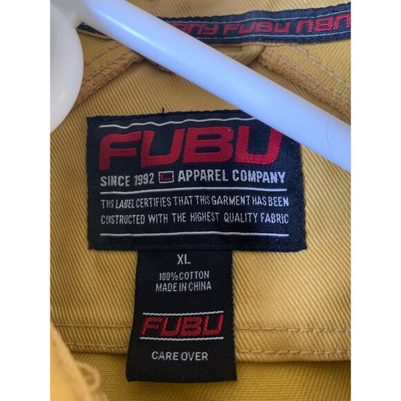 VTG 90s Fubu Yellow Coated Denim Jacket Mens XL Cotton Work RX10644 Oversize - Picture 2 of 11
